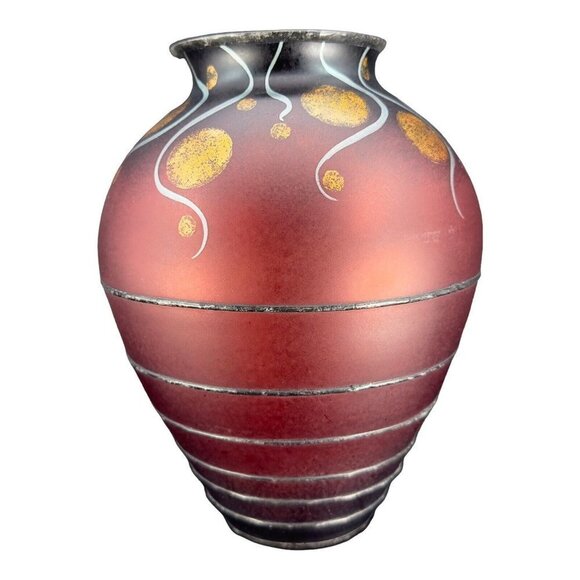 MIRACLE STUDIO CZECH ART VLASTA VOBORNIKOVA GLASS VASE SIGNED PAINTED RED BLACK - Picture 13 of 14